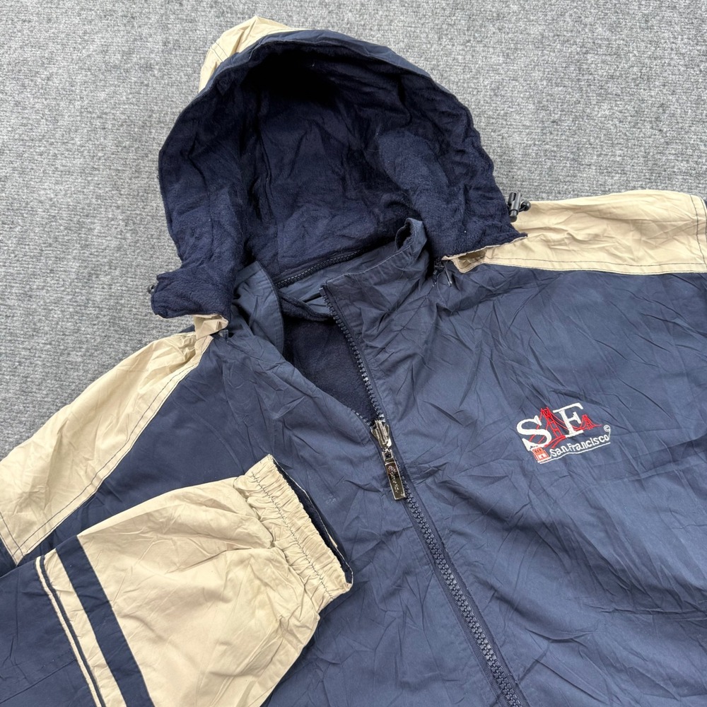 Gheneral San Francisco Jacket XL Navy Tan Reversible Hooded Windbreaker Mens